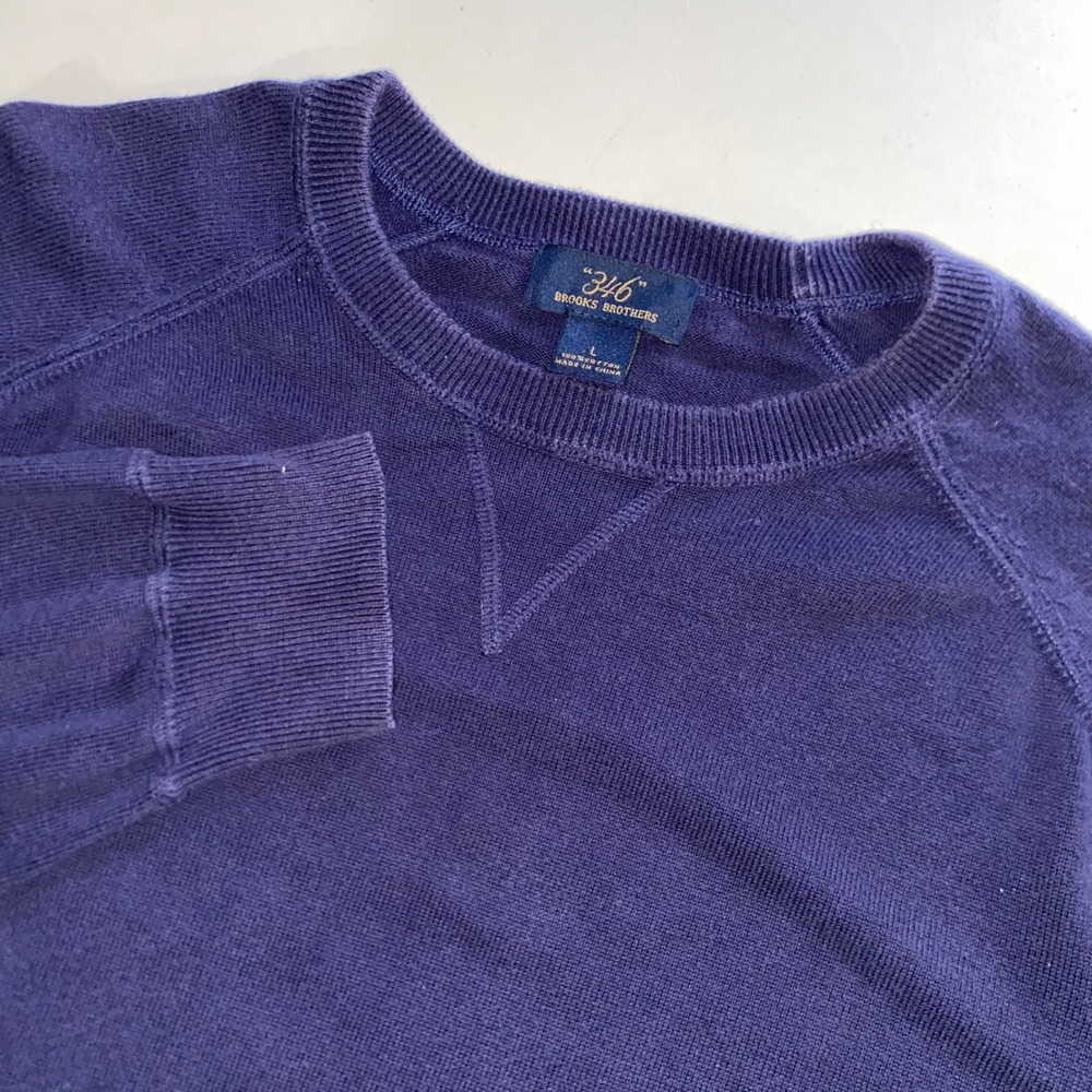 Brooks Brothers 346 Mens Navy Blue 100% Cotton Raglan Crewneck Sweater Large